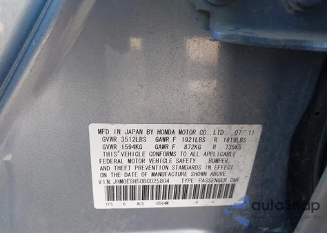 2011 Honda Fit Sport z USA, uszkodzony, nr VIN JHMGE8H50BC025804